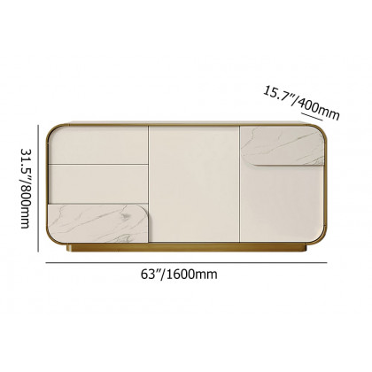 HMR - 63" Modern Off White Sideboard Buffet with Storage White Sintered Stone Credenza