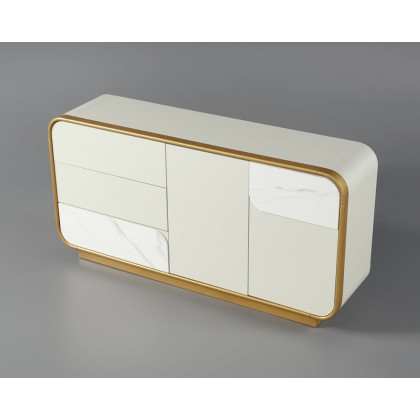 HMR - 63" Modern Off White Sideboard Buffet with Storage White Sintered Stone Credenza