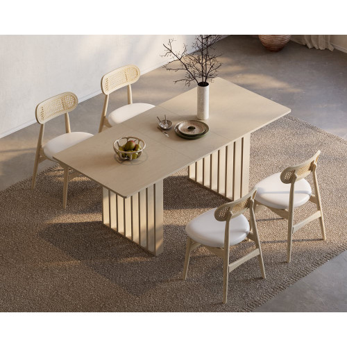 HMR - Dining Set 55"-87" Japandi Extendable Dining Table Whitewash