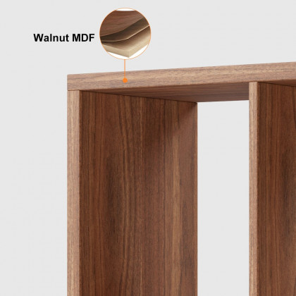 HMR - Modern 3-Tier Geometric Horizontal Bookcase Walnut Wood Bookshelf Storage Display Shelf