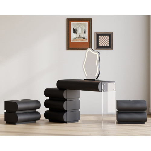 HMR Humply Makeup Vanity Set - Black, With Nightstand, 2 Drawers