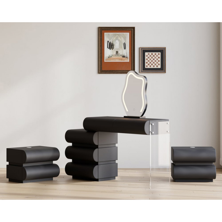 HMR Humply Makeup Vanity Set - Black, With Nightstand, 2 Drawers