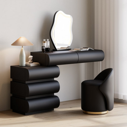 HMR Humply Makeup Vanity Set - Black, With Nightstand, 2 Drawers