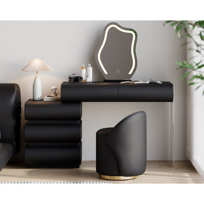 HMR Humply Makeup Vanity Set - Black, With Nightstand, 2 Drawers