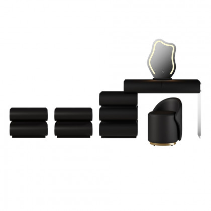 HMR Humply Makeup Vanity Set - Black, With Nightstand, 2 Drawers