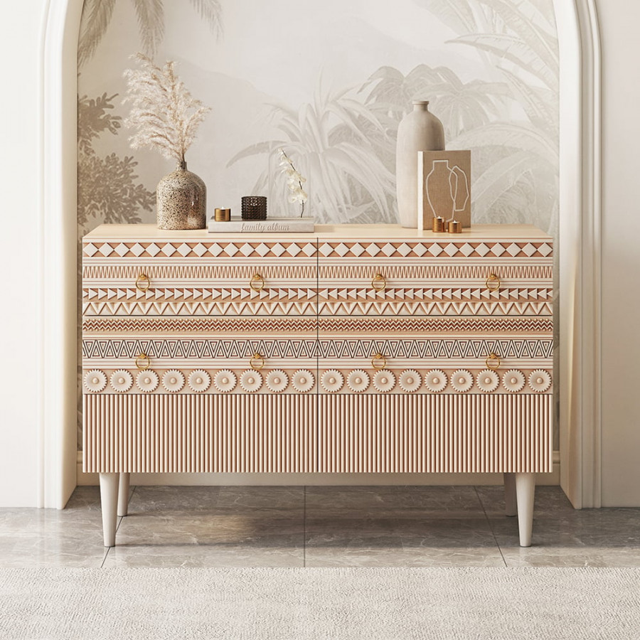 HMR - 47"W Boho Accent Dresser & Chest 6 Drawer Storage Cabinet
