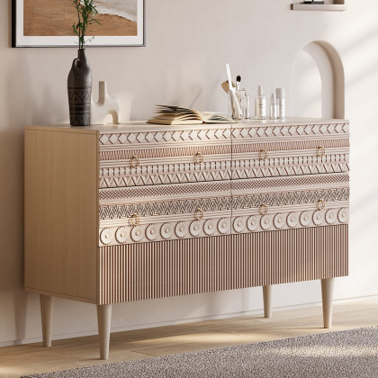 HMR - 47"W Boho Accent Dresser & Chest 6 Drawer Storage Cabinet