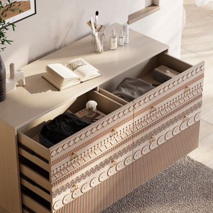 HMR - 47"W Boho Accent Dresser & Chest 6 Drawer Storage Cabinet