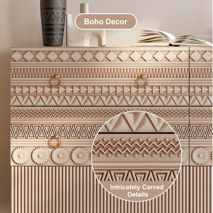 HMR - 47"W Boho Accent Dresser & Chest 6 Drawer Storage Cabinet