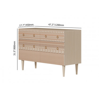 HMR - 47"W Boho Accent Dresser & Chest 6 Drawer Storage Cabinet