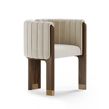 HMR Velvet Fluted Upholstered Accent Chair with Wood Frame - Beige