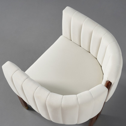 HMR Velvet Fluted Upholstered Accent Chair with Wood Frame - Beige