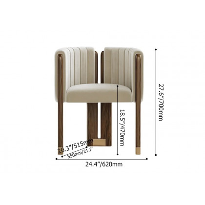 HMR Velvet Fluted Upholstered Accent Chair with Wood Frame - Beige