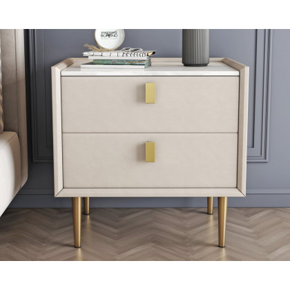 HMR Modern 2-Drawer Nightstand (Set of 2) - White, Leather