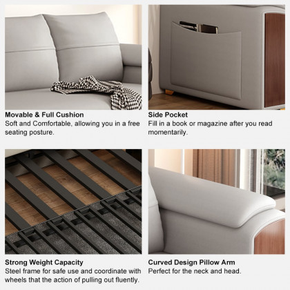 HMR - 94.5" Gray Pull Out Sofa Bed Convertible Leath-Aire Sleeper with Lift-top Coffee Table