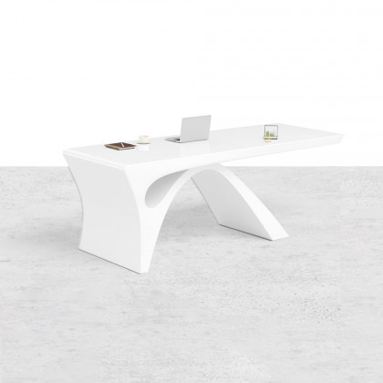 HMR Modern White Computer Desk & Leather Office Desk Chair Set High Back Adjustable - White, 70.9"L x 27.6"W x 29.5"H