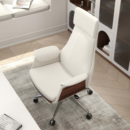 HMR Modern White Computer Desk & Leather Office Desk Chair Set High Back Adjustable - White, 70.9"L x 27.6"W x 29.5"H