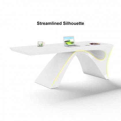 HMR Modern White Computer Desk & Leather Office Desk Chair Set High Back Adjustable - White, 70.9"L x 27.6"W x 29.5"H