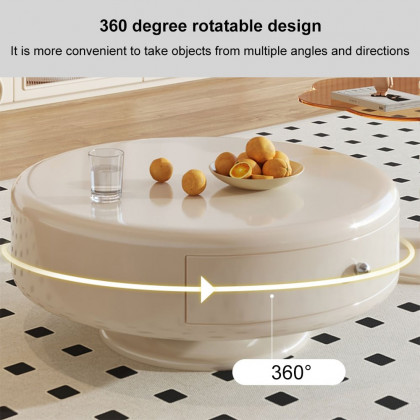 HMR - Modern Off-white Rotatable Coffee Tables 2-Piece Tea Glass Side Table with 2 Drawers