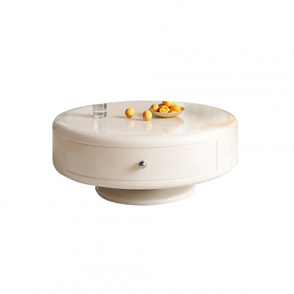 HMR - Modern Off-white Rotatable Coffee Tables 2-Piece Tea Glass Side Table with 2 Drawers