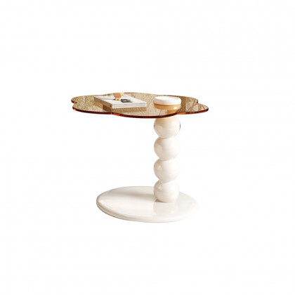 HMR - Modern Off-white Rotatable Coffee Tables 2-Piece Tea Glass Side Table with 2 Drawers