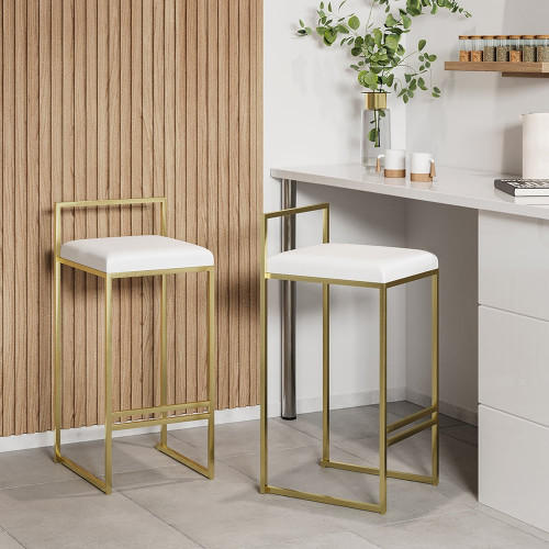 HMR Modern Counter Stools with Velvet Upholstery (Set of 2) - White/Gold