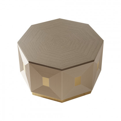 HMR - Mid Century Modern Block Coffee Table in Light Gray & Champagne with Octagonal Tabletop