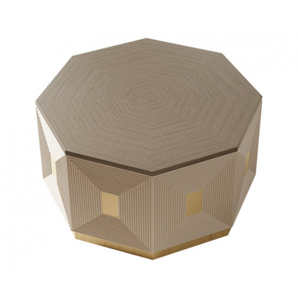 HMR - Mid Century Modern Block Coffee Table in Light Gray & Champagne with Octagonal Tabletop