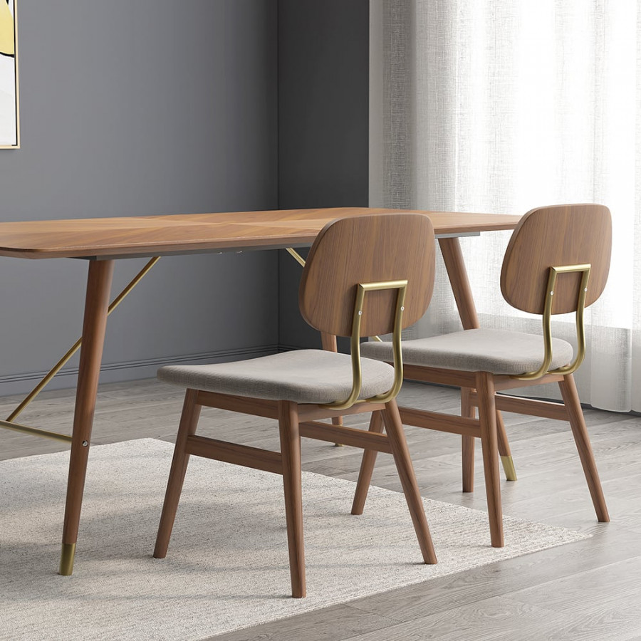 HMR - Capet Series Set of 2 Mid-Century Dining Chairs with Upholstery Gray