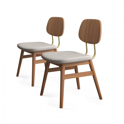 HMR - Capet Series Set of 2 Mid-Century Dining Chairs with Upholstery Gray