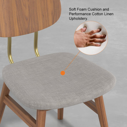 HMR - Capet Series Set of 2 Mid-Century Dining Chairs with Upholstery Gray