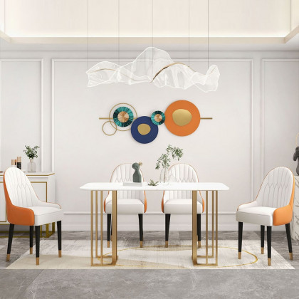 HMR Darg Series Modern PU Leather Upholstery Dining Chairs - White/Orange, Set of 4