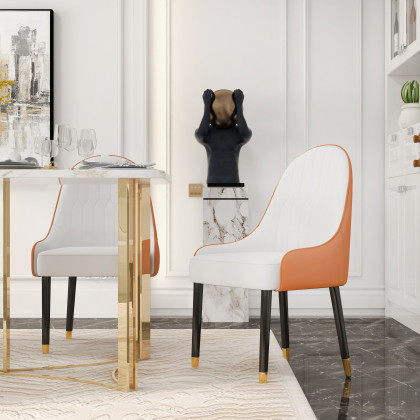 HMR Darg Series Modern PU Leather Upholstery Dining Chairs - White/Orange, Set of 4