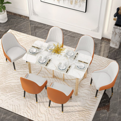 HMR Darg Series Modern PU Leather Upholstery Dining Chairs - White/Orange, Set of 4