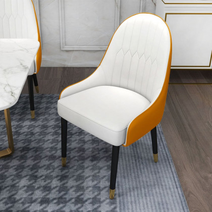 HMR Darg Series Modern PU Leather Upholstery Dining Chairs - White/Orange, Set of 4