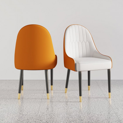 HMR Darg Series Modern PU Leather Upholstery Dining Chairs - White/Orange, Set of 4