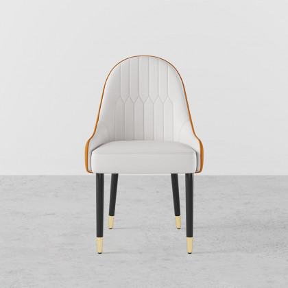 HMR Darg Series Modern PU Leather Upholstery Dining Chairs - White/Orange, Set of 4