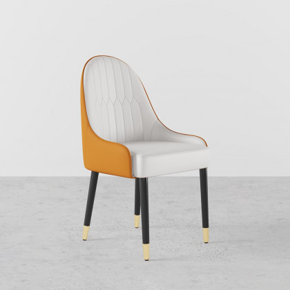 HMR Darg Series Modern PU Leather Upholstery Dining Chairs - White/Orange, Set of 4