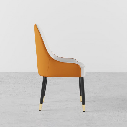 HMR Darg Series Modern PU Leather Upholstery Dining Chairs - White/Orange, Set of 4