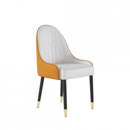 HMR Darg Series Modern PU Leather Upholstery Dining Chairs - White/Orange, Set of 4