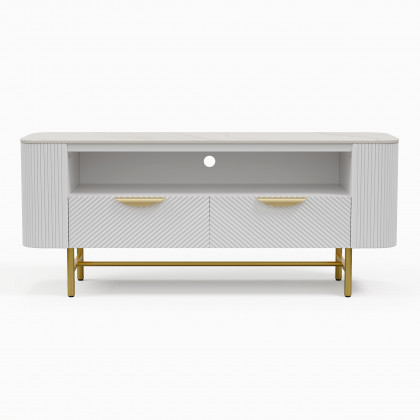 HMR - 50" White Sintered Stone Top Fluted TV Stand with Storage