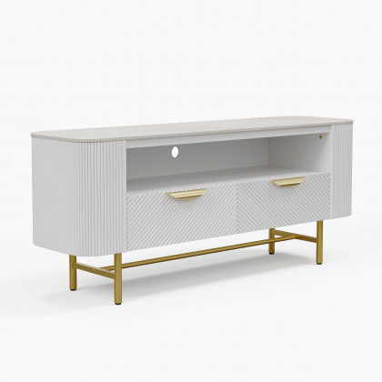 HMR - 50" White Sintered Stone Top Fluted TV Stand with Storage
