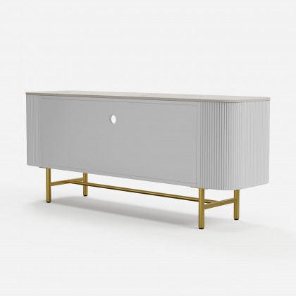 HMR - 50" White Sintered Stone Top Fluted TV Stand with Storage