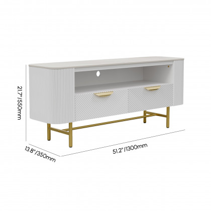HMR - 50" White Sintered Stone Top Fluted TV Stand with Storage