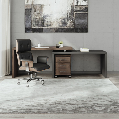 HMR Modern Swivel Desk & Home Office Chair Set L-Shaped Rotating Desk Adjustable - Black & Walnut