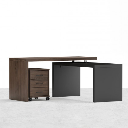 HMR Modern Swivel Desk & Home Office Chair Set L-Shaped Rotating Desk Adjustable - Black & Walnut