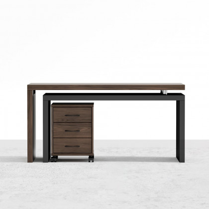HMR Modern Swivel Desk & Home Office Chair Set L-Shaped Rotating Desk Adjustable - Black & Walnut