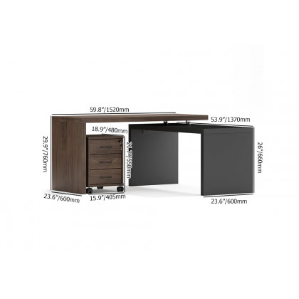 HMR Modern Swivel Desk & Home Office Chair Set L-Shaped Rotating Desk Adjustable - Black & Walnut