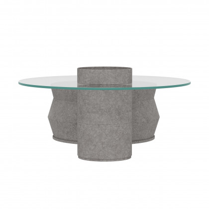 HMR - Set of 2 Round Nesting Coffee Table Set Glass Modern Concrete Gray Drum Coffee Table