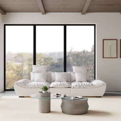 HMR - Set of 2 Round Nesting Coffee Table Set Glass Modern Concrete Gray Drum Coffee Table